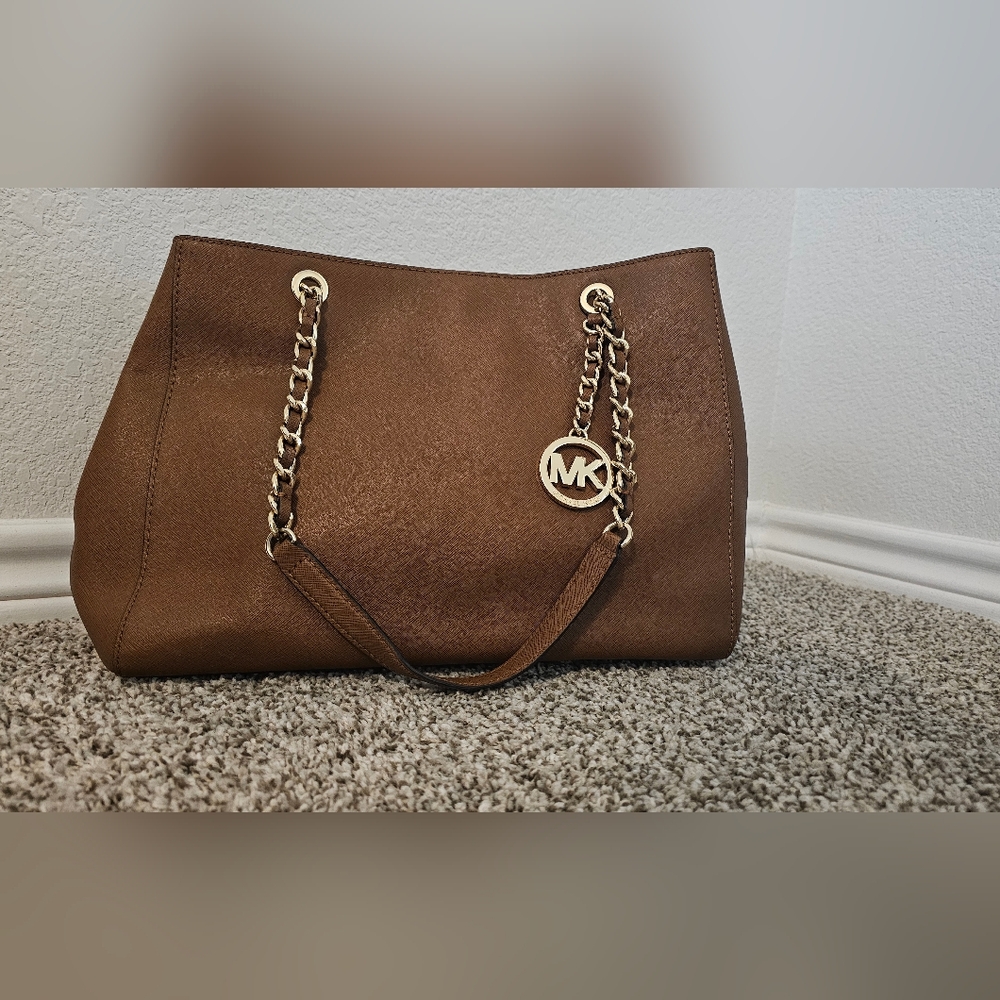 Michael Kors Brown Leather Tote with Chain Straps